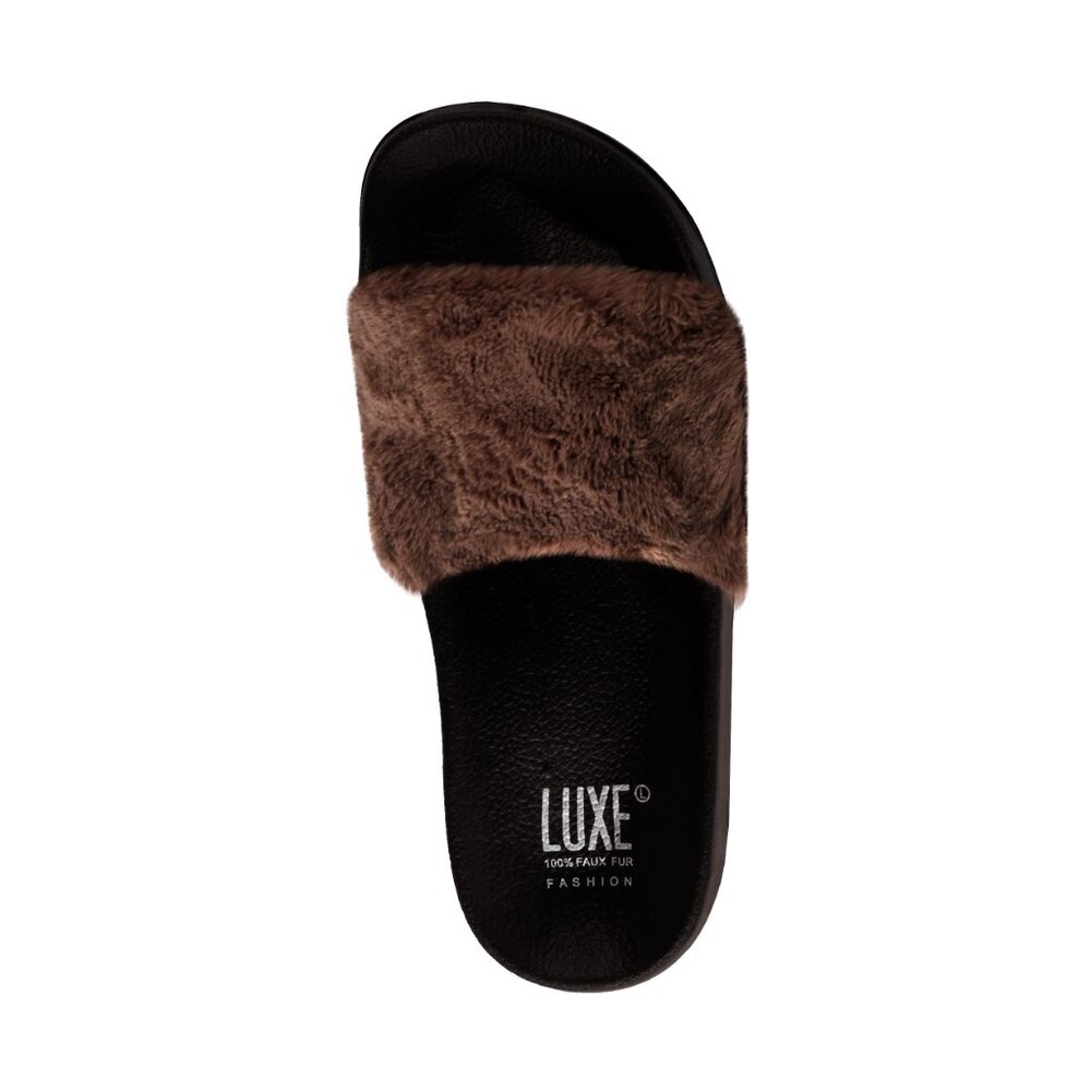 Luxe Fashion Classic Faux Sheepskin Women Slides | 1-Piece | Brown